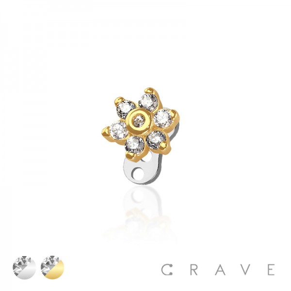 MULTI CZ FLOWER TOP AND BASE 316L SURGICAL STEEL DERMAL SET 